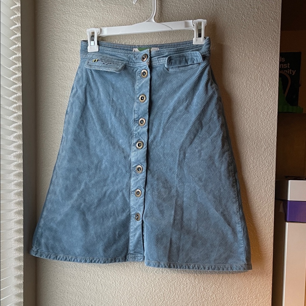 Anthropologie Button-Front Blue Corduroy Skirt